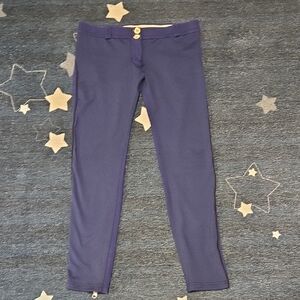 Freddy Navy Cropped Stretch Ankle Pants with Gold Buttons